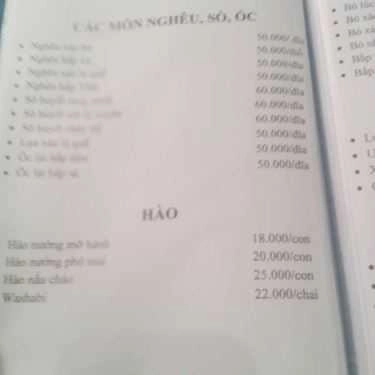 Thực đơn- Quán Ăn Lê Nguyễn Quán - Đường 3 Tháng 2