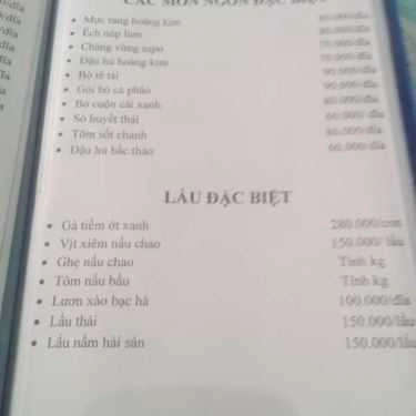 Thực đơn- Quán Ăn Lê Nguyễn Quán - Đường 3 Tháng 2