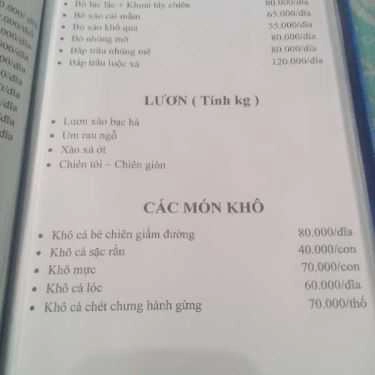 Thực đơn- Quán Ăn Lê Nguyễn Quán - Đường 3 Tháng 2
