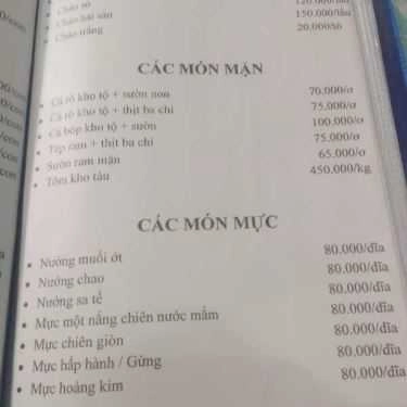 Thực đơn- Quán Ăn Lê Nguyễn Quán - Đường 3 Tháng 2