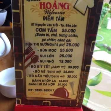 Thực đơn- Nhà Hàng Quán Hoàng - Điểm Tâm Sáng