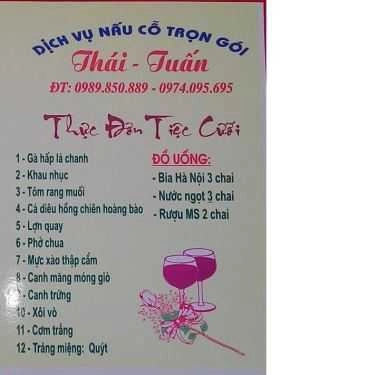 Thực đơn- Nhà Hàng Dịch Vụ Tổ Chức Tiệc Cưới Thái Tuấn