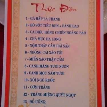 Thực đơn- Nhà Hàng Dịch Vụ Tổ Chức Tiệc Cưới Thái Tuấn