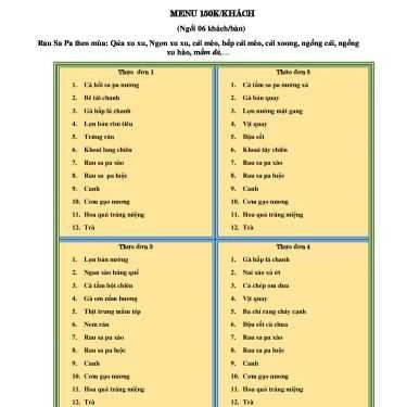 Thực đơn- Nhà Hàng Thiên Phú - Ẩm Thực Việt