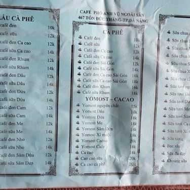 Thực đơn- Anh Vũ Cafe - Tôn Đức Thắng