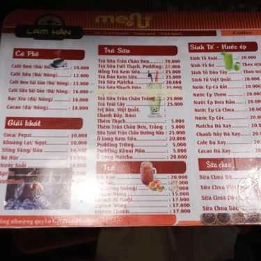 Thực đơn- Lam Hân - Coffee & Milk Tea