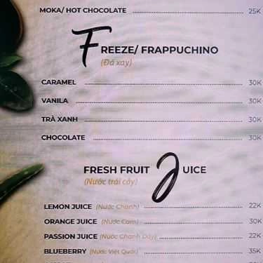 Thực đơn- Midori Hoppu Tea & Cafe