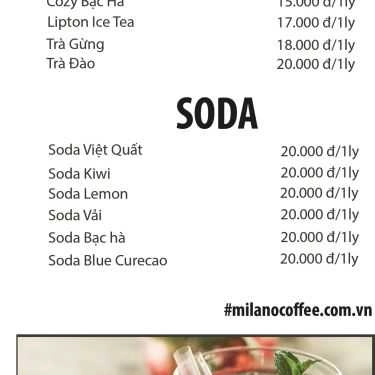 Thực đơn- Milano Baba Coffee