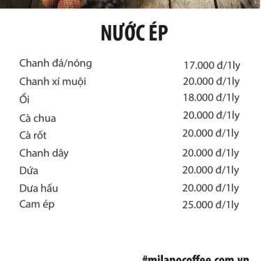 Thực đơn- Milano Baba Coffee