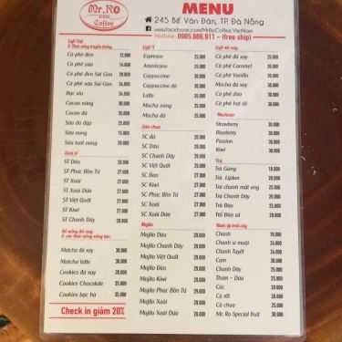Thực đơn- Mr.Ro Coffee - Bế Văn Đàn