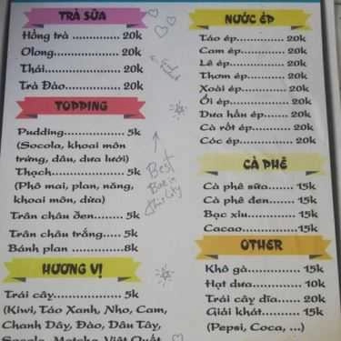 Thực đơn- Cafe Stars Tea - Sữa Tươi Trân Châu Đường Đen
