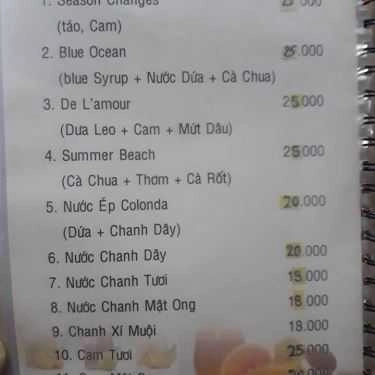Thực đơn- Thanh Thanh Coffee - Lê Tấn Trung