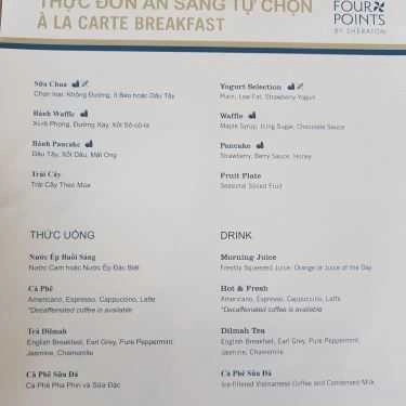 Thực đơn- Cafe The Lounge - Four Points By Sheraton Danang