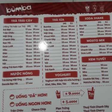Thực đơn- Cafe Trà Sữa Bumba