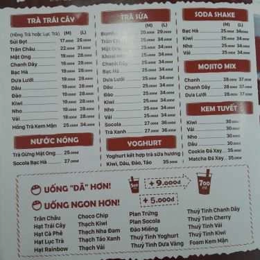 Thực đơn- Cafe Trà Sữa Bumba