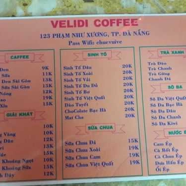 Thực đơn- Velidi Cafe