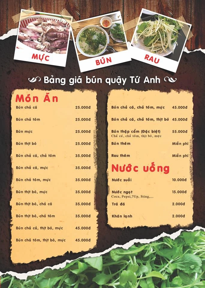 Thực đơn- Bún quậy Phú Quốc Tứ Anh