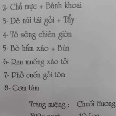 Thực đơn- Nhà Hàng Nhà Khách Nghệ An