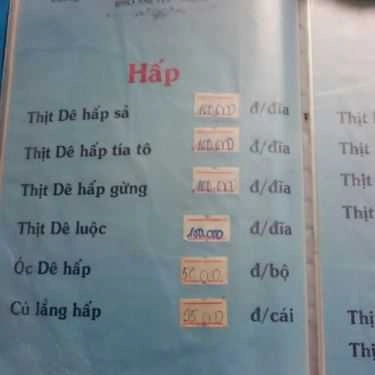 Thực đơn- Nhà Hàng Quán Đặc Sản Dân Tộc - Dê Núi Ninh Bình