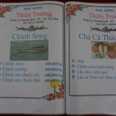 Thực đơn- Nhà Hàng Thiên Trường