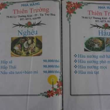 Thực đơn- Nhà Hàng Thiên Trường