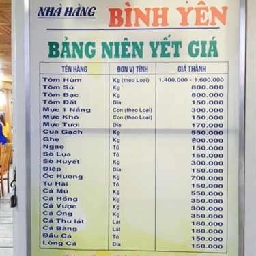 Thực đơn- Nhà Hàng Bình Yên