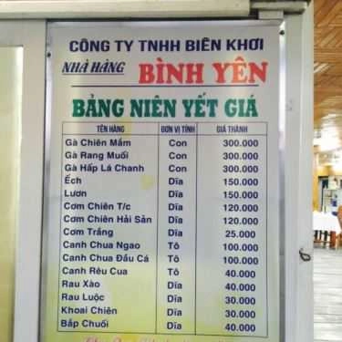 Thực đơn- Nhà Hàng Bình Yên