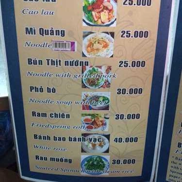 Thực đơn- Quán Ăn Cao Lầu Bà Bé