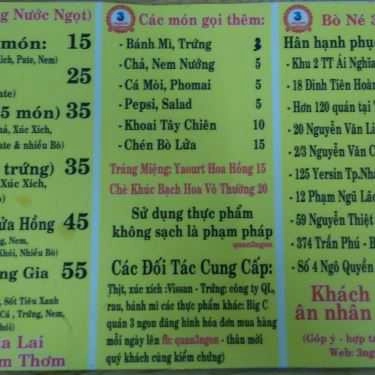 Thực đơn- Quán Ăn Bò Né 3 Ngon - Ái Nghĩa