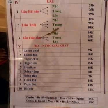 Thực đơn- Quán Ăn Lẩu Nướng Big Bo's