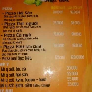 Thực đơn- Nhà Hàng Vũ Trần - Pizza & Mì Ý