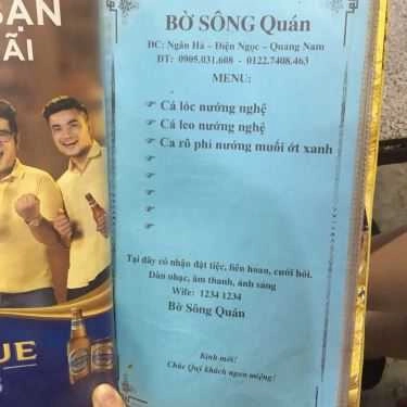 Thực đơn- Quán Ăn Bờ Sông Quán - Các Món Đặc Sản