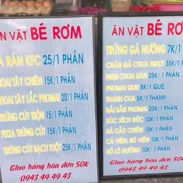 Thực đơn- Quán Ăn Ăn Vặt Bé Rơm