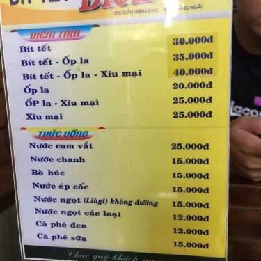 Thực đơn- Quán Ăn Bít Tết Diên Vĩ