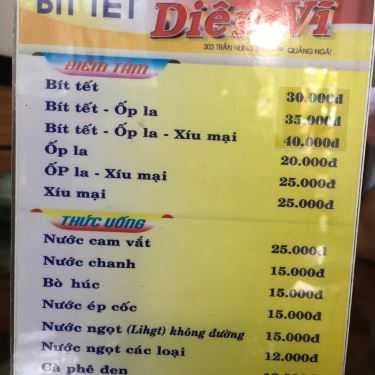 Thực đơn- Quán Ăn Bít Tết Diên Vĩ
