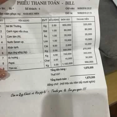 Thực đơn- Nhà Hàng Hải Sản Thiên Anh