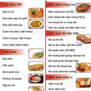 Thực đơn- Nhà Hàng Lâm Hải - Hải Sản Hạ Long & Món Ăn Đồng Quê