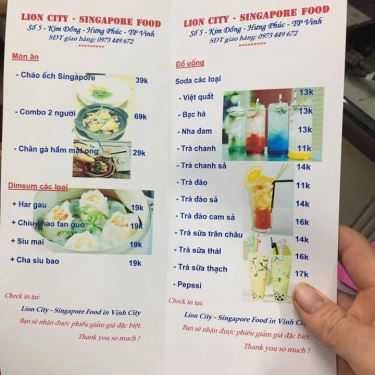 Thực đơn- Nhà Hàng Lion City - Ẩm Thực Singapore