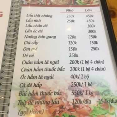 Thực đơn- Nhà Hàng Dê Tươi Trường Giang