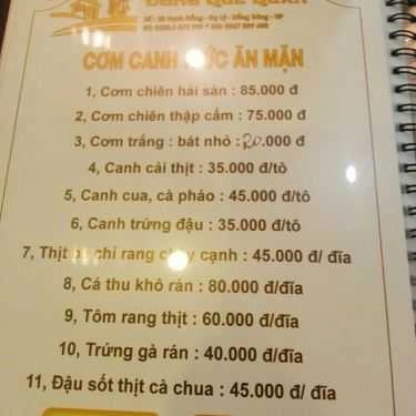 Thực đơn- Nhà Hàng Đồng Quê Quán - Các Món Ăn Đồng Quê