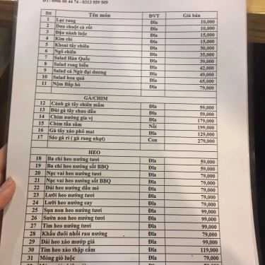 Thực đơn- Nhà Hàng Gạo Đỏ - Lẩu Nướng Không Khói