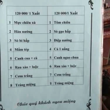 Thực đơn- Nhà Hàng Hải Âu - Hải Sản Tươi Sống