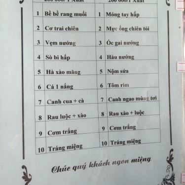 Thực đơn- Nhà Hàng Hải Âu - Hải Sản Tươi Sống