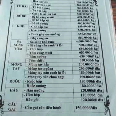 Thực đơn- Nhà Hàng Hải Âu - Hải Sản Tươi Sống