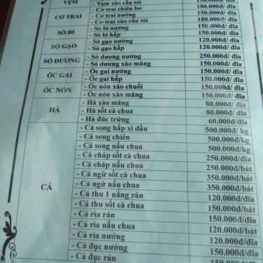 Thực đơn- Nhà Hàng Hải Âu - Hải Sản Tươi Sống