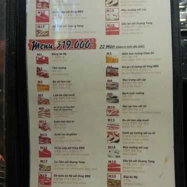 Thực đơn- Nhà Hàng King BBQ Buffet - Vincom Hải Phòng