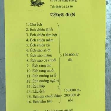 Thực đơn- Nhà Hàng Lẩu Ếch Đại Phong - Lê Hồng Phong
