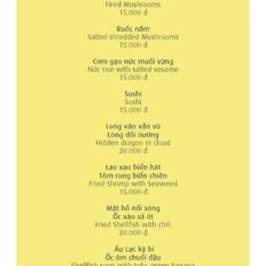 Thực đơn- Nhà Hàng Loving Hut Long Hoa Quán - Văn Cao