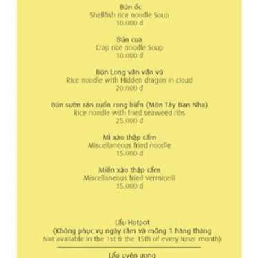 Thực đơn- Nhà Hàng Loving Hut Long Hoa Quán - Văn Cao