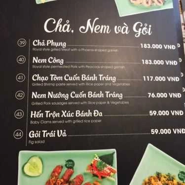 Thực đơn- Nhà Hàng Món Huế - Trần Hưng Đạo